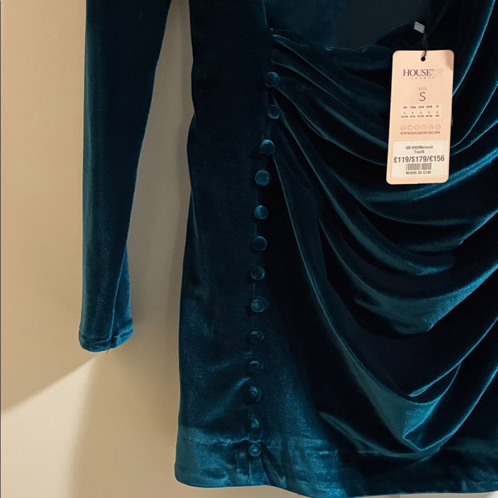 House of CB green teal turquoise velvet dress size S NWT - Picture 4 of 6